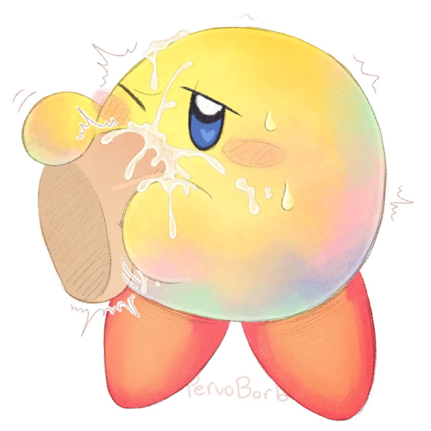 blue_eyes cum cum_in_mouth hypernova_kirby kirby kirby_(series) oral penis pervoborb plain_background tongue_out