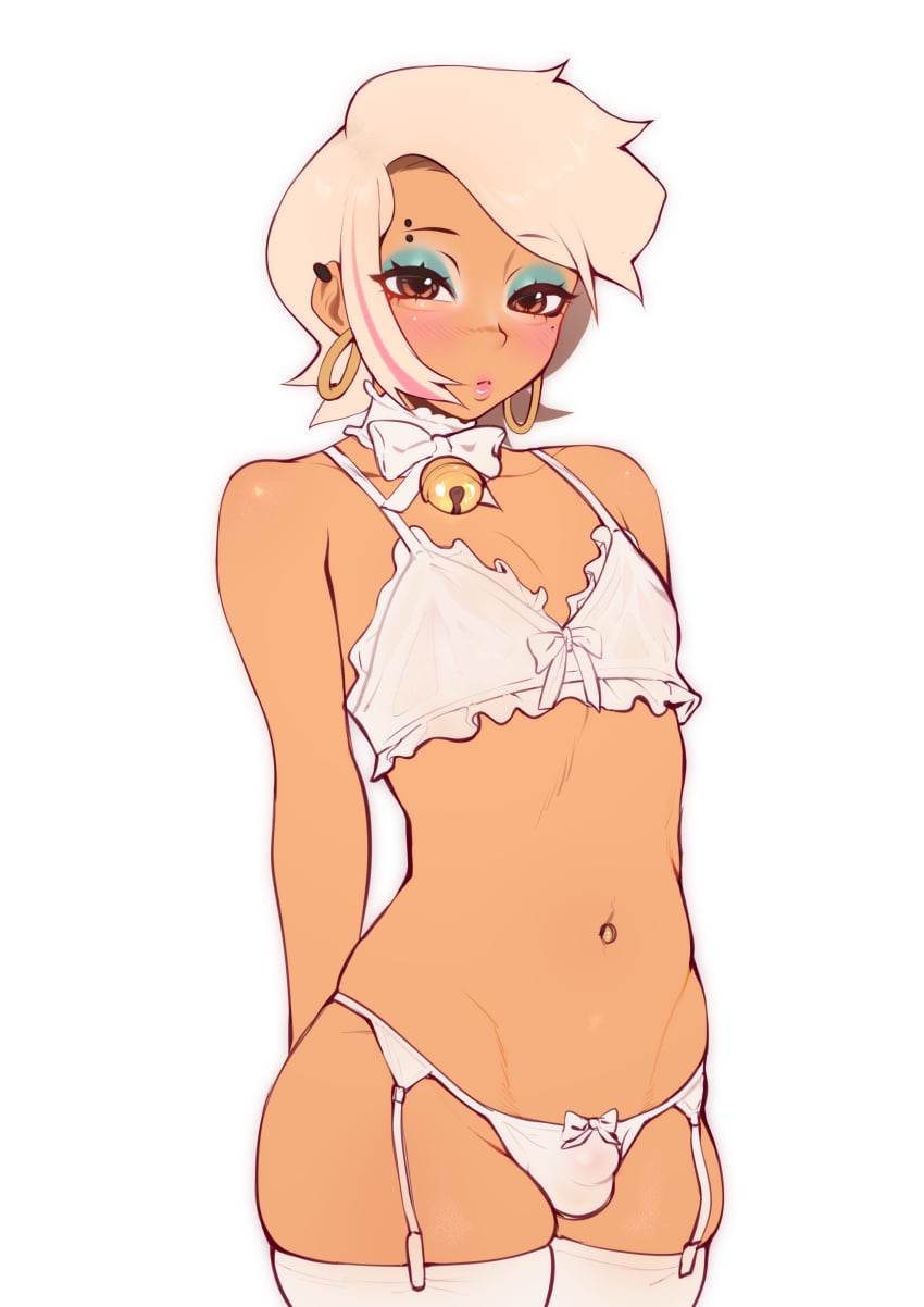 1boy bell_choker bell_collar blonde choker collar colored colored_sketch femboy femboy_only gyaru gyaru-oh_femboy ikstina lingerie lingerie_only makeup nipples_visible_through_clothing otoko_no_ko otokonoko patreon patreon_username piercing piercings sfw shy sissy sketch small_bulge small_penis small_waist sparky sparky_(ikstina) thick thick_ass thick_legs thigh_highs thighhighs thighs topwear visual_novel visual_novel_cg vn wide_hips wide_thighs