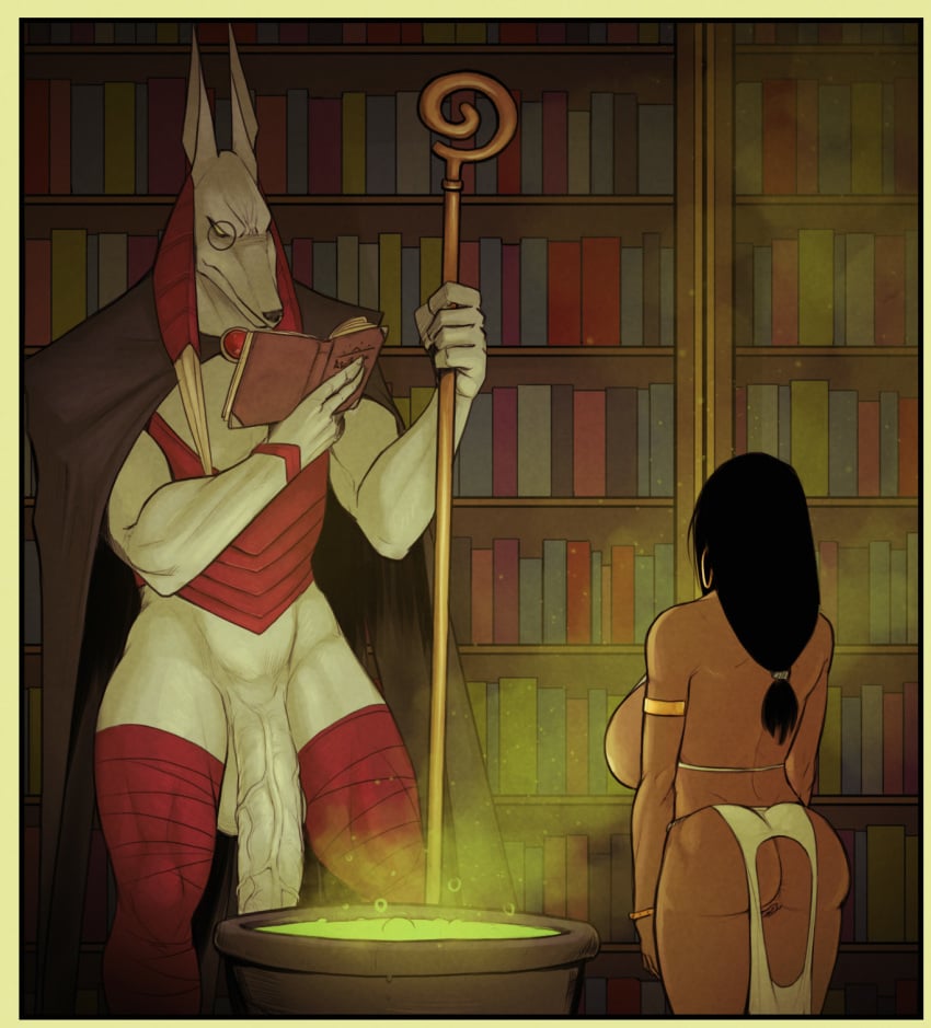 anthro anthro_on_female anthro_on_human anubis armlet ass_cutout backboob big_balls big_butt big_penis bimbo black_hair book books bookshelf canine cauldron cloak comic dark-skinned_female devil_hs egyptian exposed_ass exposed_pussy farah female femsub hanging_penis height_difference hoop_earrings huge_breasts huge_cock human_female it'll_never_fit jackal large_ass larger_male leg_wraps legend_of_queen_opala long_hair long_penis maledom milf monocle no_panties no_pubes nonhuman_male_on_human_female open_book pelvic_curtain penis penis_base pussy reading revealing_clothes ritual size_difference staff thick_thighs veiny_penis waiting white_body wraps