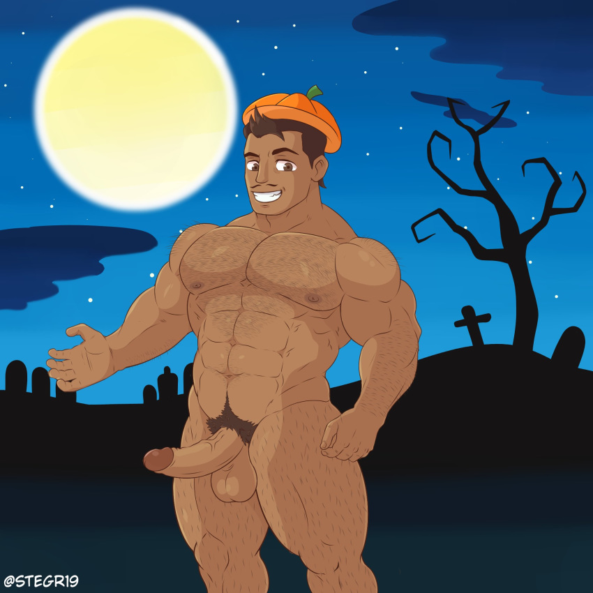 1boy 1male body_hair brown_eyes brown_hair dilf erection facial_hair father halloween halloween_costume male male_focus male_only muscles muscular muscular_male penis rafael_diaz smile solo solo_male star_vs_the_forces_of_evil stegr19