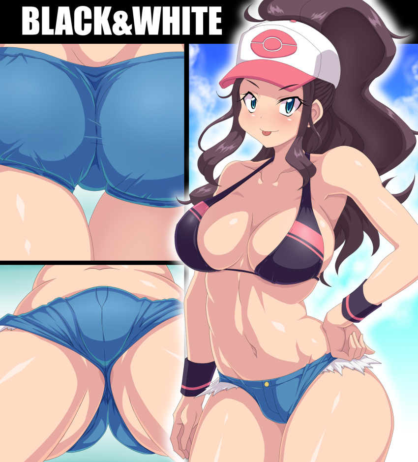 1girls ass big_ass big_butt bikini blush breasts brown_hair clothed clothed_female curvy_figure english english_text eye_contact female female_focus female_only fully_clothed hat hilda_(pokemon) kihaiu large_ass long_hair looking_at_viewer minishorts nintendo pokémon pokemon pokemon_bw ponytail shorts solo solo_female standing swimsuit text thick_ass thick_thighs thighs tight_clothing