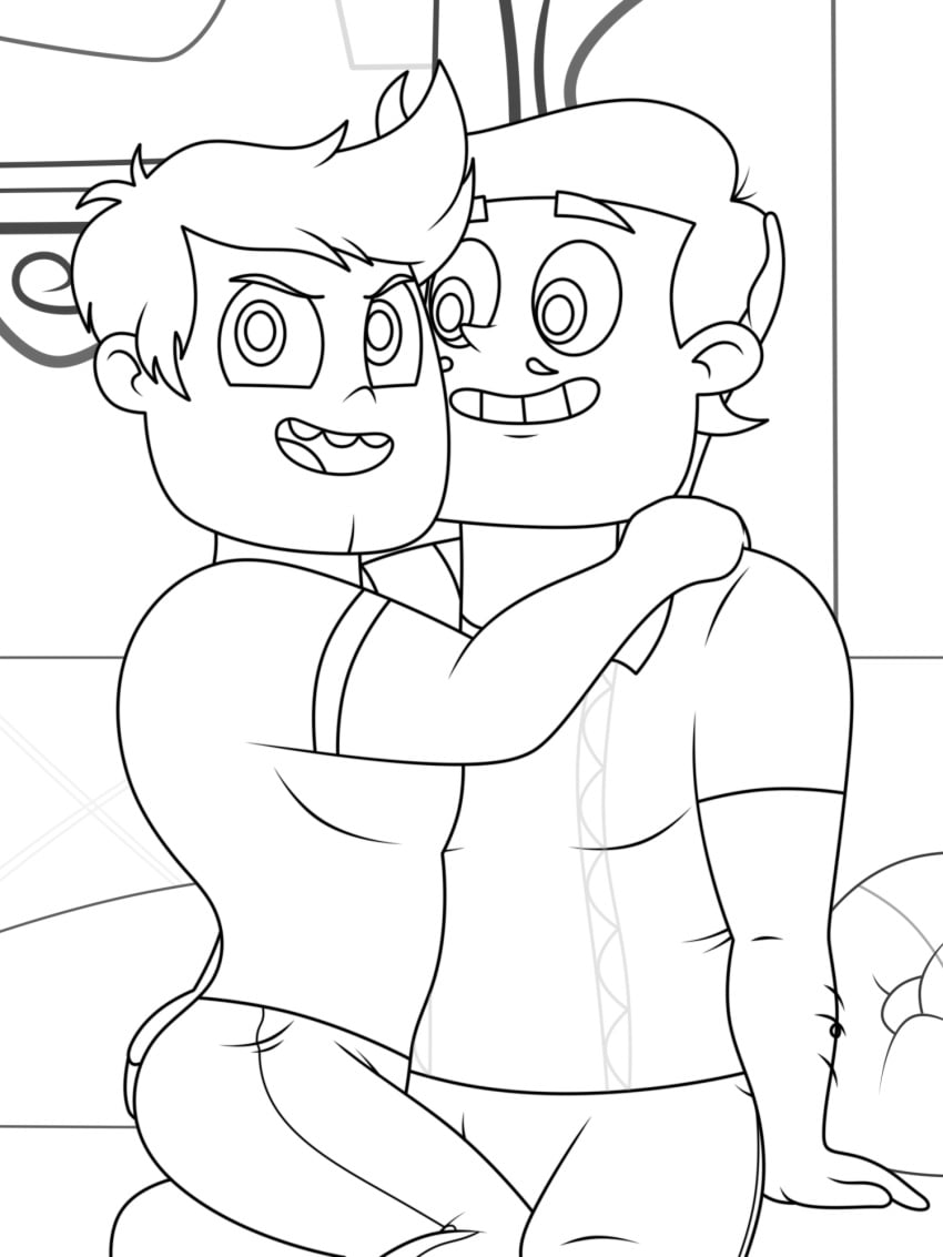 2boys age_difference blonde_hair blue_eyes brown_hair burlydan cuddle facial_hair gay justin_armberg line_art male male/male male_only rafael_diaz star_vs_the_forces_of_evil tagme younger_male