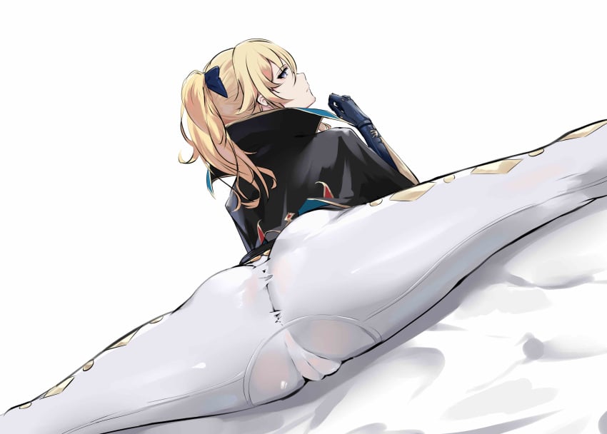 1girls ass big_ass blonde_hair cameltoe dandelion female flexible from_behind genshin_impact huge_ass jean_gunnhildr legs legwear pants ponytail splits spread_legs thick_thighs tight_clothing tight_fit tights