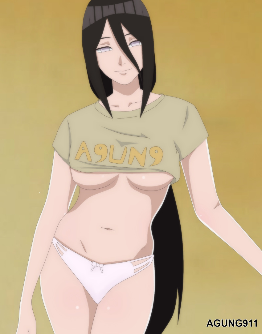 1girls agung911 before_sex big_breasts boruto:_naruto_next_generations byakugan dark_hair female hyuuga_hanabi light-skinned_female light_eyes light_skin long_hair naruto naughty_face panties pinup solo straight_hair underboob white_panties