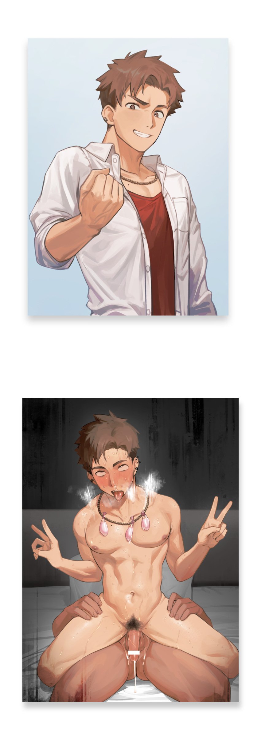 2boys ahe_gao ahegao_face anal anal_sex ass bullying color colored cum cumdump dominant dominant_male domination domination_loss erast erect_nipples erect_penis erection gay gay_male instant_loss instant_loss_2koma japanese_text male male_only mind_break muscles muscular muscular_male nipples original original_character penetrable_sex_toy penetration penis sex submissive submissive_male superhero text v yaoi