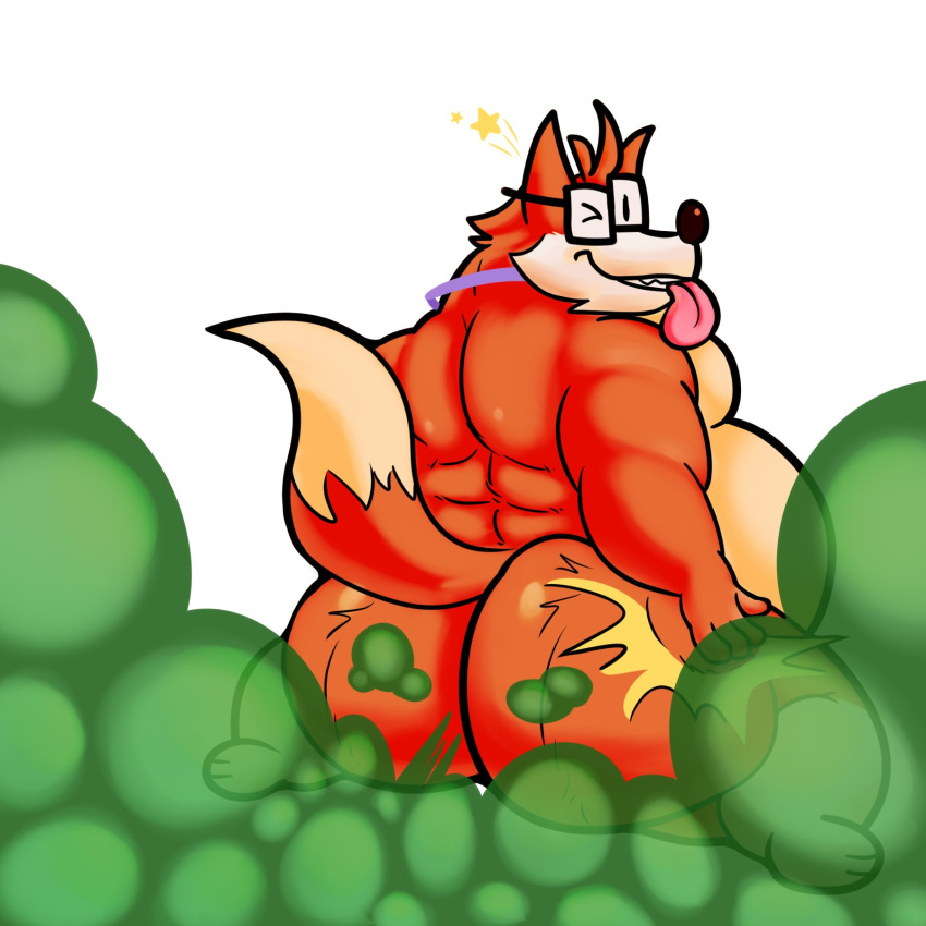 1boy 1male ass back backside belly big_ass big_butt fart fart_cloud fart_fetish farting fivey_fox fox furry furry_only gay glasses green_fart male male_only orange_fur presenting smacking_ass solo tail tongue vulpine wink winking