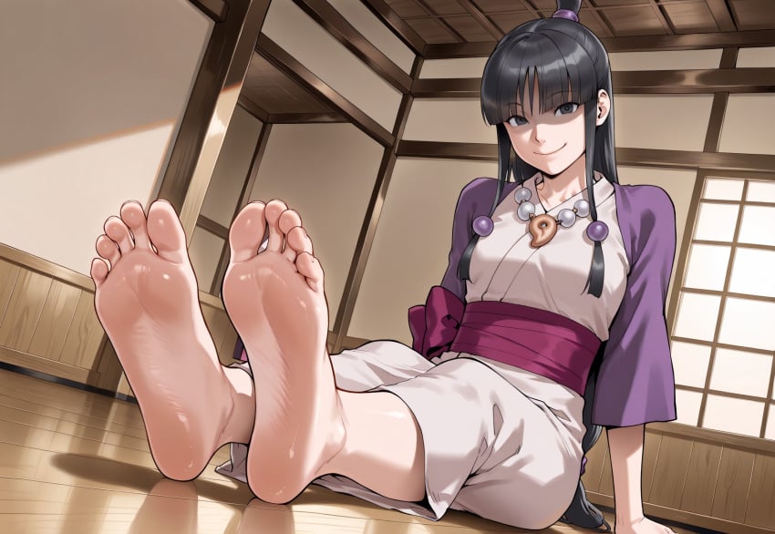 ai_generated dark_hair dojo exposed_feet feet female female female_focus female_only foot_fetish foot_focus gyakuten_saiban kimono maya_fey sitting soles solo solo_female solo_focus tagme toes