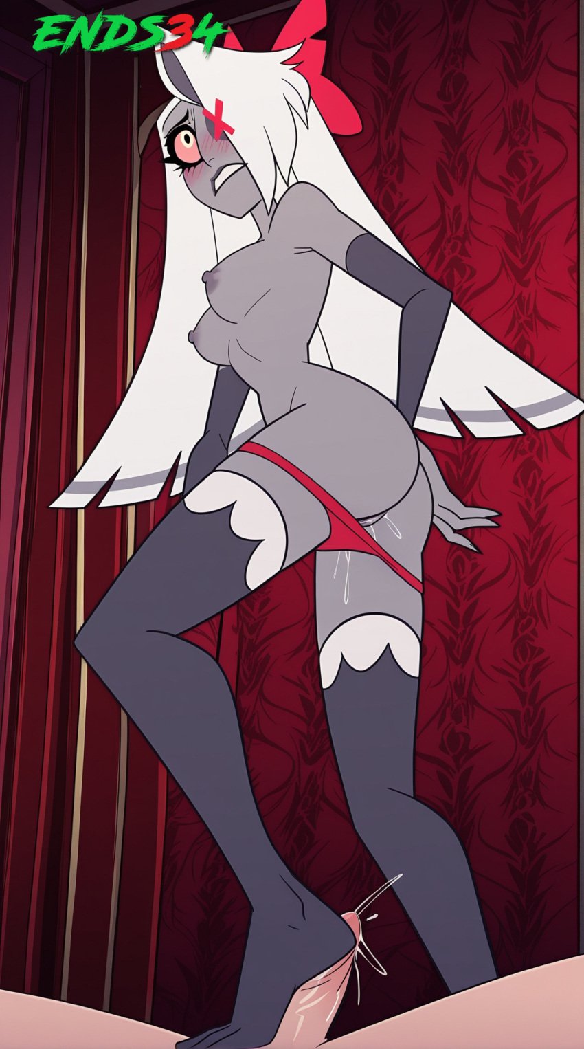 blush female female_focus masturbation stockings vaggie_(hazbin_hotel)