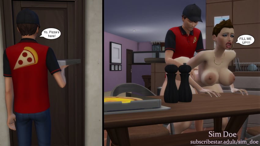 3d big_breasts big_nipples bimbo bimbo_body bimbo_lips bobbie_carson(sim_doe) brown_hair caption doggy_style doggy_style_position doggystyle_position english english_text female naked naked_female nude nude_female original_characters pizza_delivery sex sex_from_behind short_hair sim_doe sims sims4 sims_4 speech_bubble speech_bubbles the_sims the_sims_4