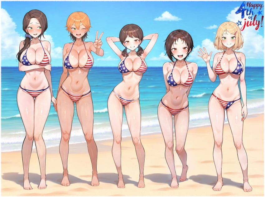 4th_of_july ai_generated american_flag american_flag_bikini beach blonde_female blonde_hair breasts inminent_sex kanako_(terasu_mc) kaya_(terasu_mc) kokujin_no_tenkousei_ni_ane_o_ntr-ru light-skinned_female lizarb mori_kaede_(terasu_mc) multiple_girls nao_(terasu_mc) netorare ntr shiina_ayumu_(terasu_mc) smile smiling tanned tanned_skin terasu_mc thighs united_states_of_america