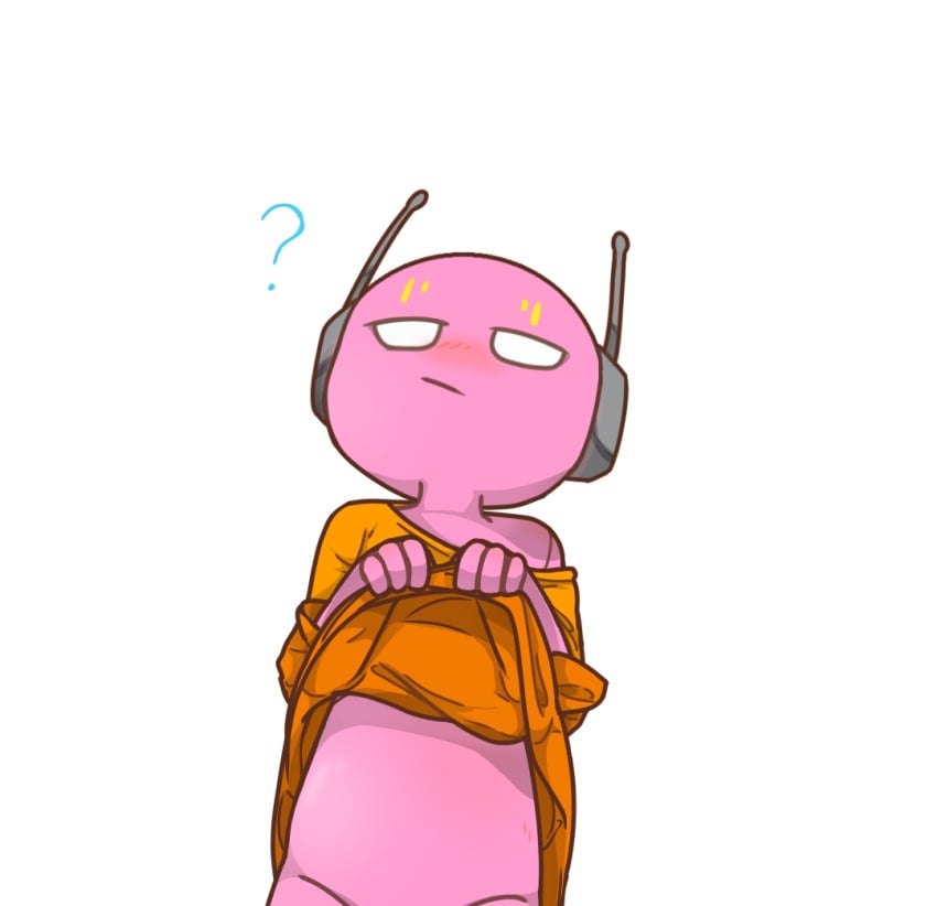 ? antennae_(anatomy) blush blushing embarrassed exposing exposing_self facial_markings featureless_crotch feminine_male five_pebbles_(rain_world) forehead_mark iterator_(rain_world) male pink_body presenting questionable_consent rain_world robe robot robot_boy robot_humanoid shiny_skin shirt_lift shirt_pull shirt_up smooth_skin twink