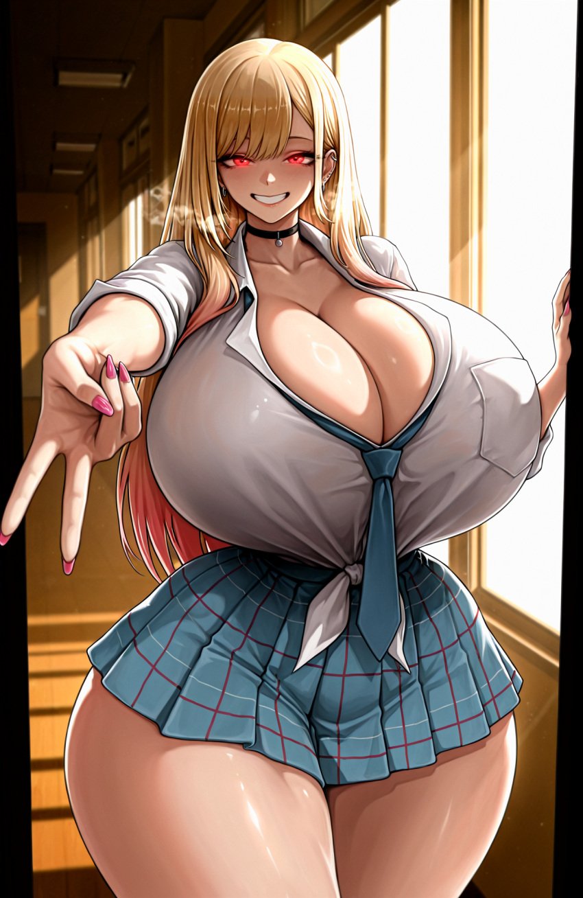 1girls ai_generated aroused big_ass big_breasts big_thighs blonde_female blonde_hair blonde_hair blonde_hair_female breasts breasts_bigger_than_head cleavage collar collarbone colored_hair curvaceous curvaceous_figure curvy curvy_body curvy_female curvy_figure curvy_hips female female female_focus female_only gigantic_breasts glowing_eyes gyaru hips hips_wider_than_shoulders huge_breasts huge_butt huge_thighs indoors kitagawa_marin large_breasts long_hair looking_at_viewer multicolored_hair my_dress_up_darling nail_polish nails_painted nunai peace_sign perfect_body red_eyes school school_uniform schoolgirl seductive_look skirt smile solo solo_female solo_focus sono_bisque_doll_wa_koi_wo_suru standing steam steaming_body steamy_breath sunlight sunlight_rays thick_hips thick_thighs tie venus_body voluptuous voluptuous_female wide_hips