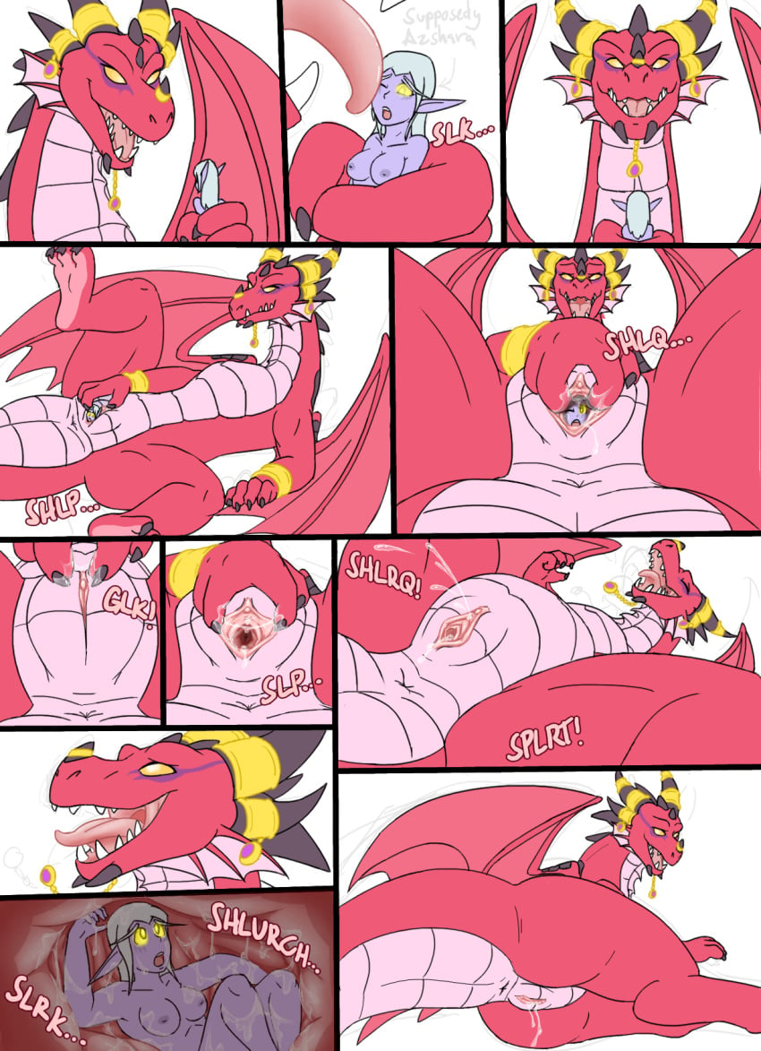 alexstrasza azshara dragon dragon_alexstrasza feral feral_unbirthing_human flight livinlovindude macro/micro pred queen queen_azshara red tagme unbirthing vore warcraft world