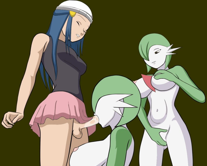 animated anthro big_breasts d-rock_(artist) dawn_(pokemon) full-package_futanari furry futa_on_female futanari gardevoir green_skin pokémon_(species) pokemon pokemon_(species) small_breasts