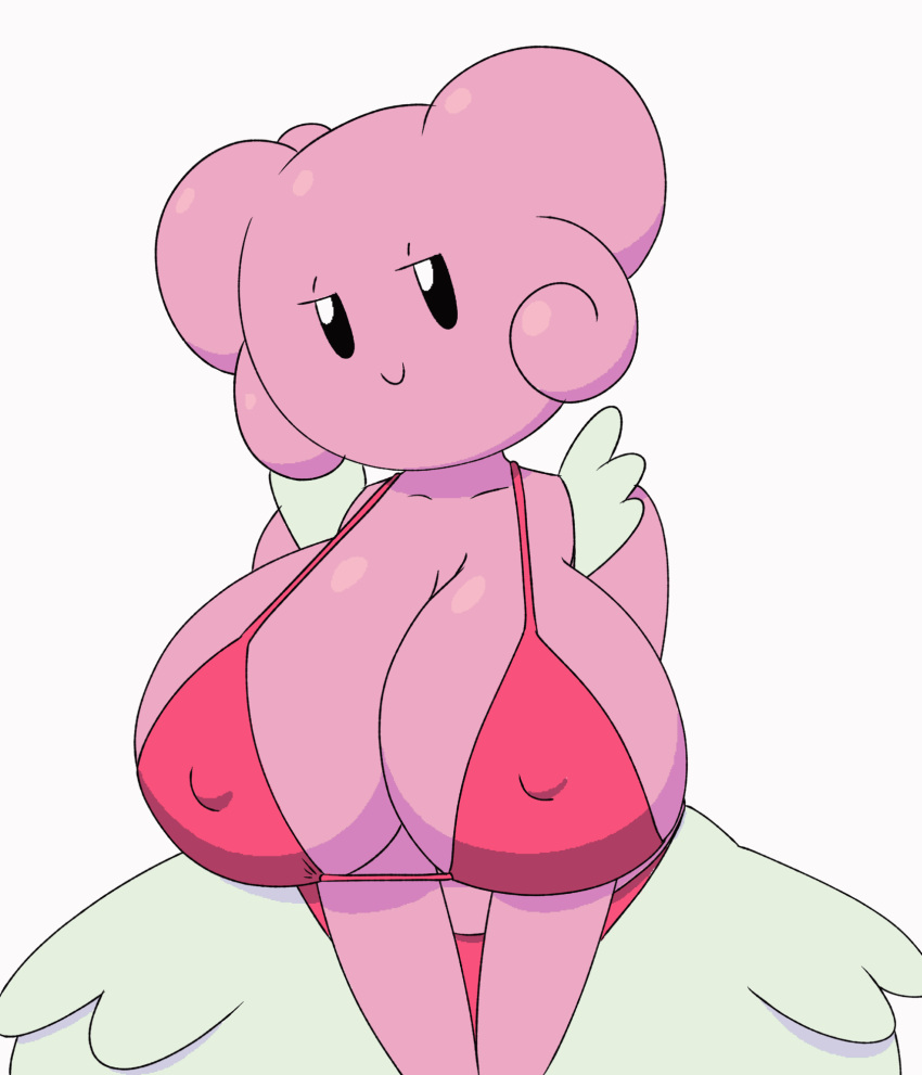 2020s 2021 animated big_breasts black_and_white_eyes blinking blissey bouncing_breasts breasts eyelashes furry gif jiggling_breasts looking_away pink_skin pokémon_(species) pokemon pokemon_focus pokethot's presenting_breasts red_bikini red_bikini_bottom red_bikini_top simple_background smile tansau tortoisesensei white_background white_dress