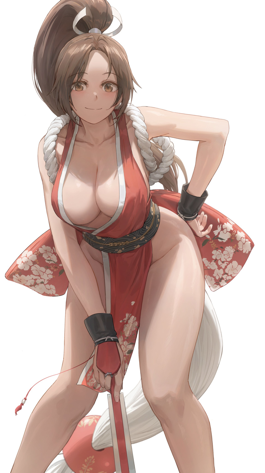 1girls absurdres big_breasts breasts cleavage fatal_fury female female_only high_ponytail highres huge_breasts king_of_fighters large_breasts leaning_forward looking_at_viewer mai_shiranui pinup smiling snk solo yohan1754