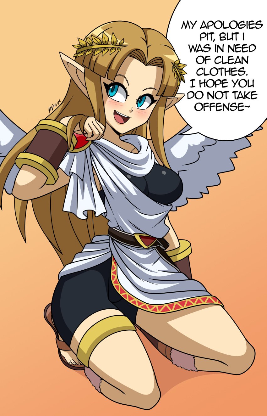 1girls cosplay kid_icarus mergeritter pit_(cosplay) princess_zelda super_smash_bros. super_smash_bros._ultimate the_legend_of_zelda tight_fit wings zelda_(a_link_between_worlds)