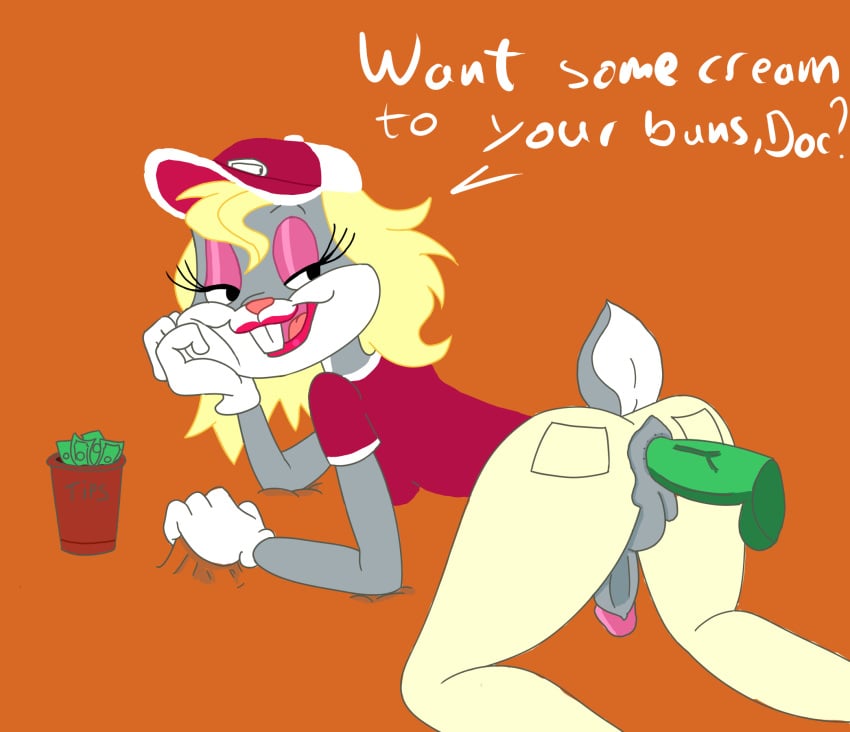 anal anal_sex anthro becky_(bugs_bunny) becky_(the_looney_tunes_show) bimbo buckteeth bugs_bunny canon_crossdressing clothed clothing coffee_hut_(the_looney_tunes_show) crossdressing english_text eyelashes eyeshadow fake_breasts fembugs_bunny girly hi_res lagomorph leporid lipstick looney_tunes makeup male male/male mammal money pansexygoat penetration prostitution psilomush rabbit teeth the_looney_tunes_show torn_clothing warner_brothers