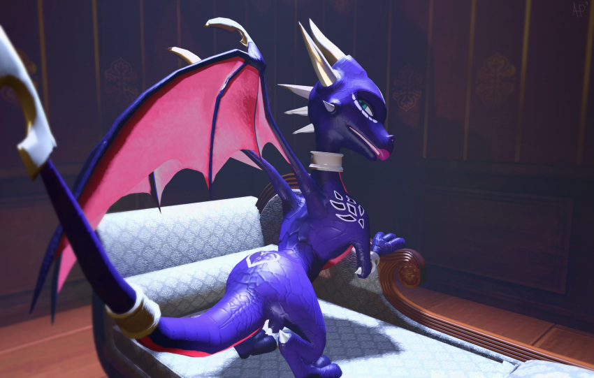 3d_(artwork) activision ardi_pink cynder digital_media_(artwork) dragon female feral furniture hi_res pose sofa solo source_filmmaker spyro_legend_of_the_dragon spyro_the_dragon video_games