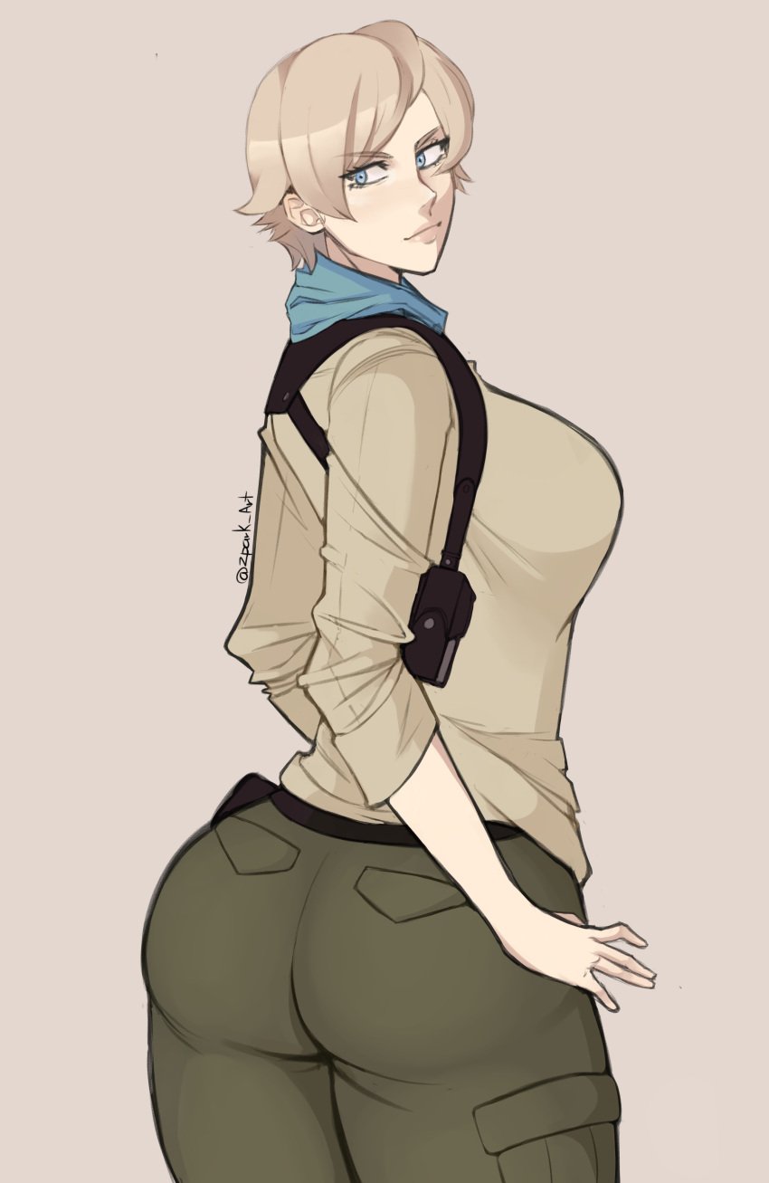 artist_name artist_on_twitter ass ass_focus blonde_hair capcom female female_only fully_clothed light-skinned_female looking_back resident_evil resident_evil_6 sherry_birkin short_hair simple_background sketch sketch_page solo solo_female zpark