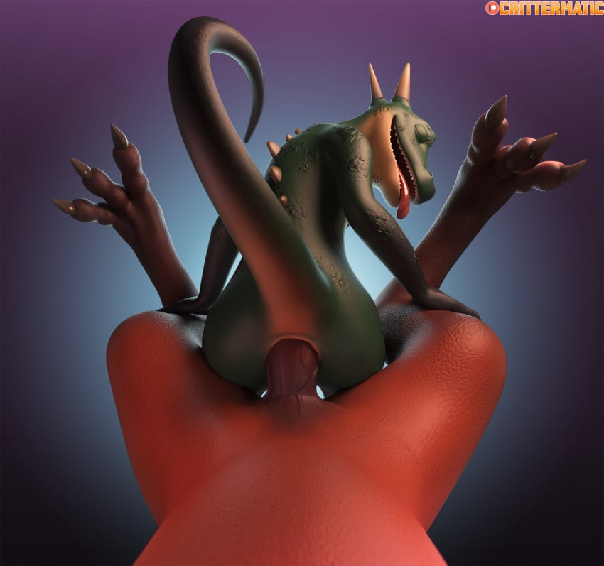 3d_(artwork) anal anal_sex angus_(critterclaws) animal_genitalia animal_penis anthro crittermatic digital_media_(artwork) dragon duo equine_penis feral first_person_view genitals hi_res kale_(critterclaws) kobold male male/male penetration penis scalie sex