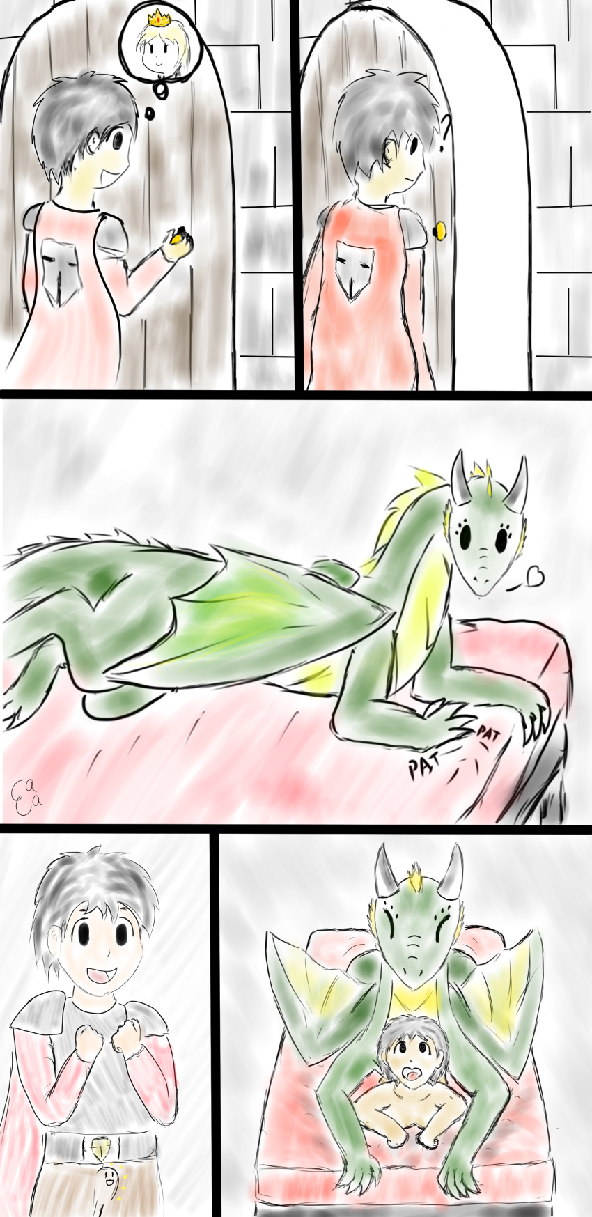 9:18.5 absurd_res amilius anal bed cape clothing comic dragon duo feral feral_on_top furniture green_body green_scales grey_hair hair hi_res human human_on_feral interspecies lying male male/male mammal penetration scales zoophilia