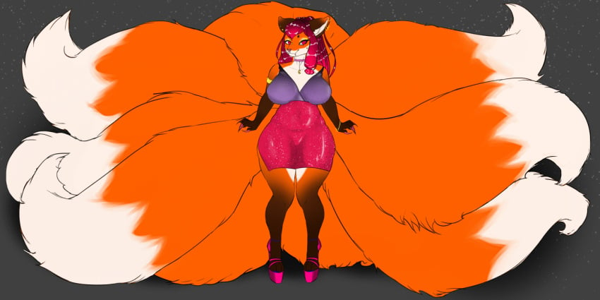 2:1 2_frame_animation animated anthro areola armband asian_mythology ass big_breasts bisamon blouse bottomwear bracelet breasts canid canine clothed clothing curvy_figure dipstick_tail ear_piercing ear_ring east_asian_mythology facial_piercing female fluffy fluffy_tail footwear fox fox_spirit genitals gloves_(marking) high_heels huge_tail jewelry leg_markings long_tail mammal markings multi_tail multicolored_tail mythology nipples nose_piercing nude painted_claws patreon paws piercing platform_footwear platform_heels puffy_areola pussy shoes short_playtime skirt slideshow slightly_chubby socks_(marking) solo voluptuous wide_hips