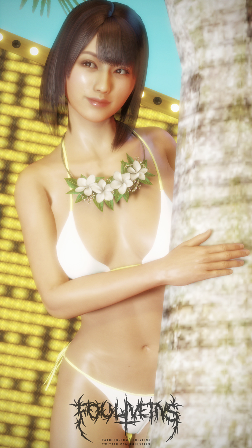 1girls 3d asian_female bikini clothed clothed_female clothes clothing female female_only foulveins fully_clothed palm_tree ryuu_ga_gotoku solo swimsuit yuki_(ryuu_ga_gotoku)