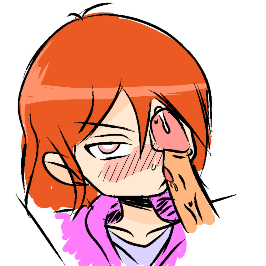 1girls big_penis blush blushing cum_on_face ginger kissing_penis licking orange_hair original_character penis penis_on_eye penis_on_face redhead srmoka tongue