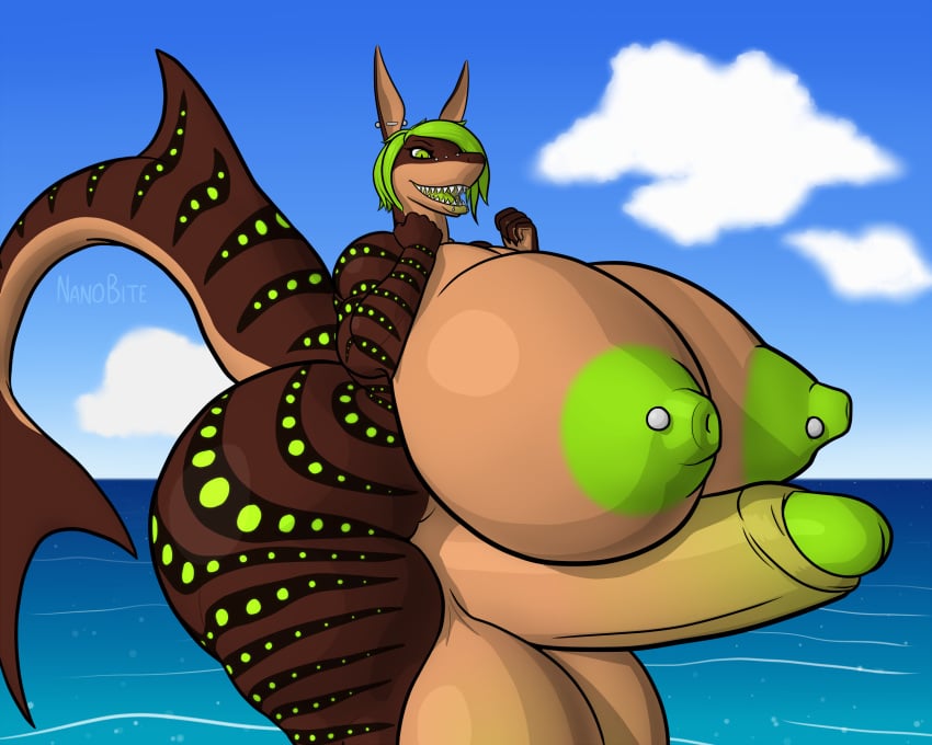 1futa 5:4 aella_(nanobite) anthro areola ass balls big_areola big_balls big_breasts big_butt big_penis bioluminescence breasts brown_body brown_stripes cloud digital_media_(artwork) ear_piercing erection facial_piercing fish furry futanari genitals glowing green_eyes green_hair green_nipples green_spots green_tongue gynomorph hair hi_res huge_balls huge_breasts huge_butt huge_cock huge_nipples hyper hyper_balls hyper_breasts hyper_butt hyper_genitalia hyper_penis intersex lip_piercing looking_at_viewer marine muscular muscular_gynomorph muscular_intersex nanobite nipple_piercing nipples non-mammal_breasts nose_piercing nude open_mouth outside penis piercing puffy_areola puffy_nipples sea shark signature snakebite_piercing solo solo_futa spots stripes tan_body thick_thighs tongue water