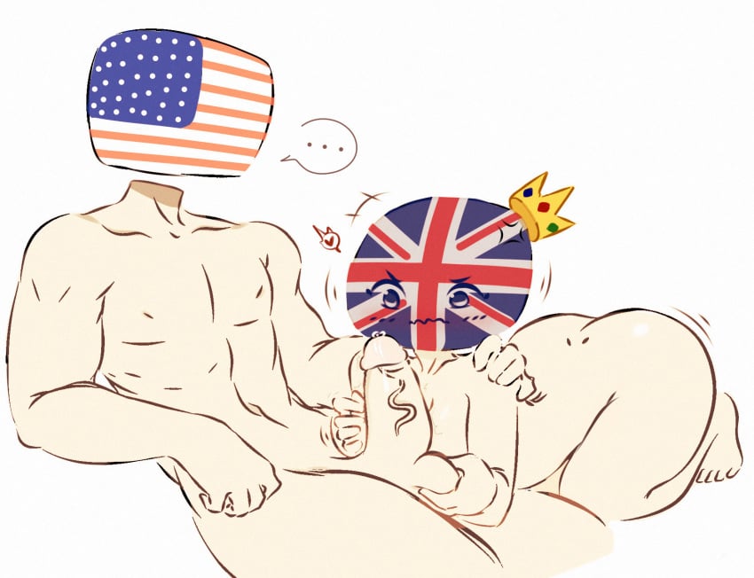 1boy 1girls balls breasts countryhumans countryhumans_girl duo female flag flawsy flustered humanoid humanoidized imminent_oral male nude pale_skin penis personification precum straight union_jack united_kingdom united_kingdom_(countryhumans) united_states_of_america_(countryhumans) wavy_mouth