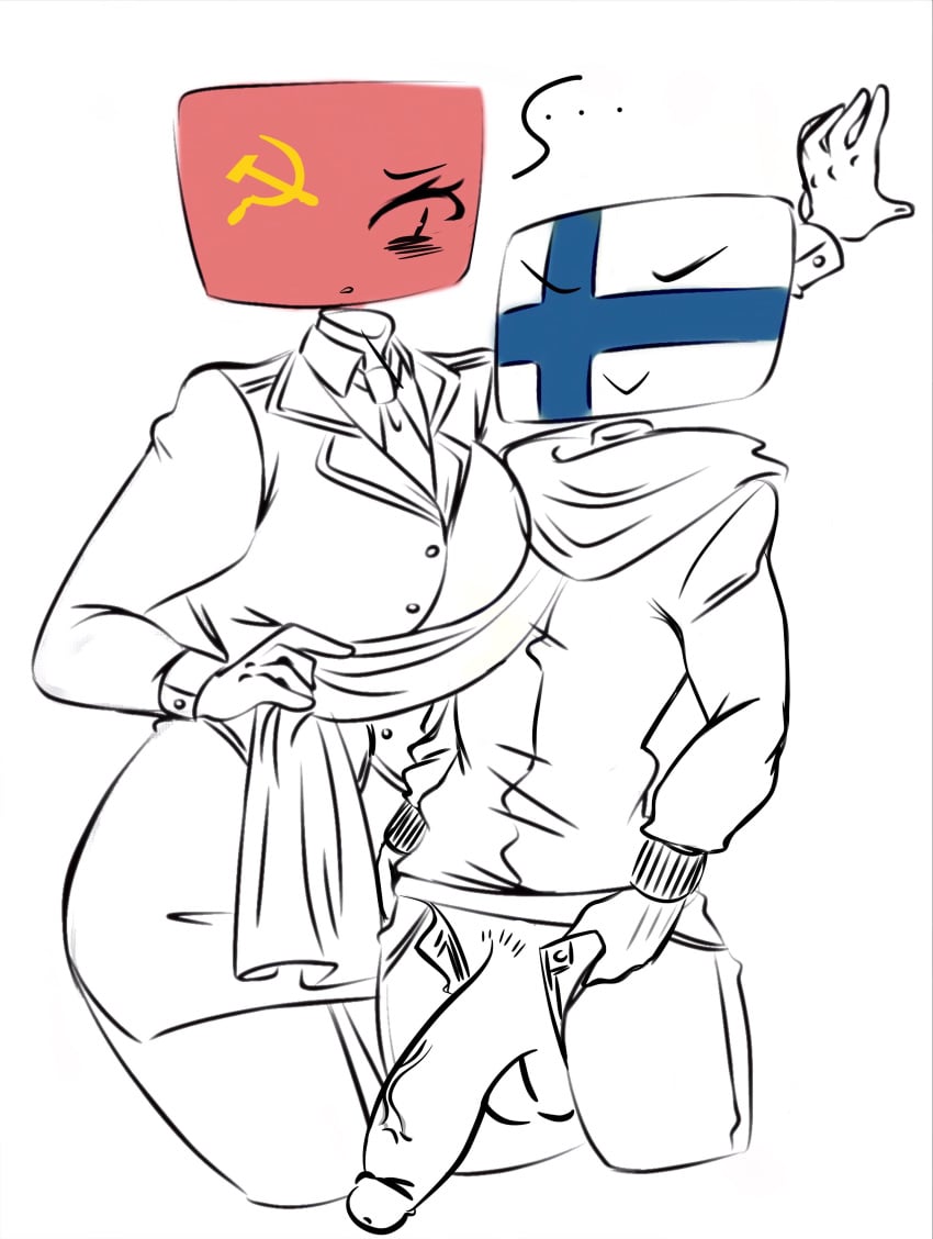 countryhumans countryhumans_girl finland_(countryhumans) flawsy holding_scarf pants_down soviet_union_(countryhumans) tagme