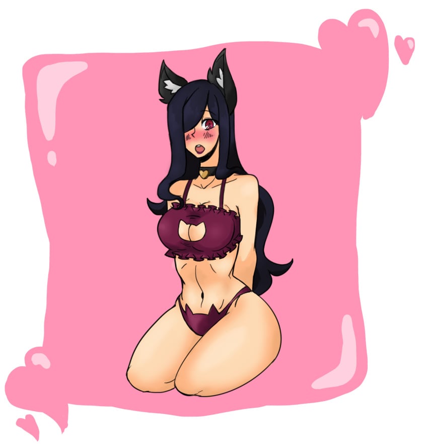 black_hair blush catgirl idiotsandwich milf queen_nancy simple_background sitting skullgirls underwear