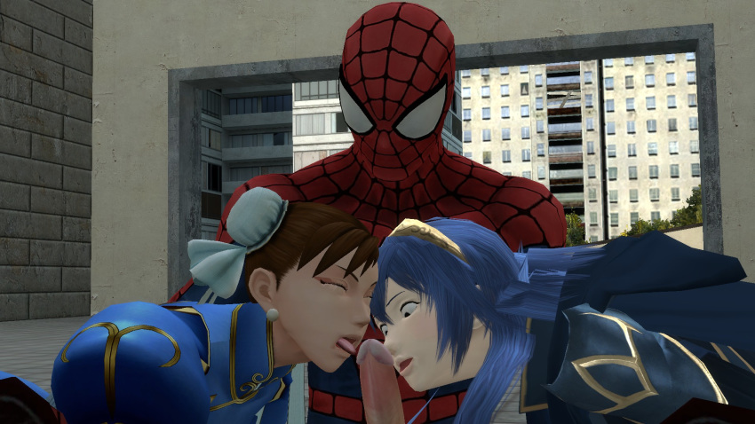 1boy 2girls 3d capcom chun-li cowman crossover eastern_and_western_character female fire_emblem fire_emblem_awakening garry's_mod human interracial lucina_(fire_emblem) male marvel marvel_comics marvel_vs._capcom peter_parker spider-man spider-man_(series) straight straight_hair street_fighter threesome