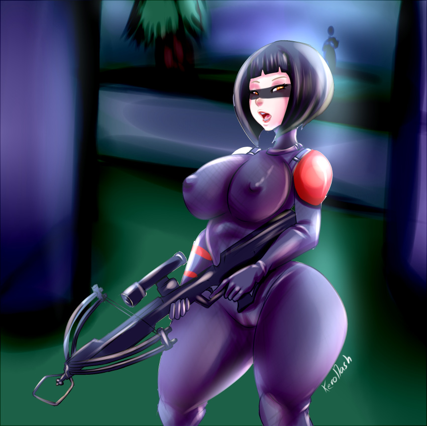 1girls areolae big_breasts bodysuit breasts cameltoe female female_only fortnite fully_clothed kerodash large_breasts mari_(fortnite) nipple_bulge nipples shadow_ops solo tagme