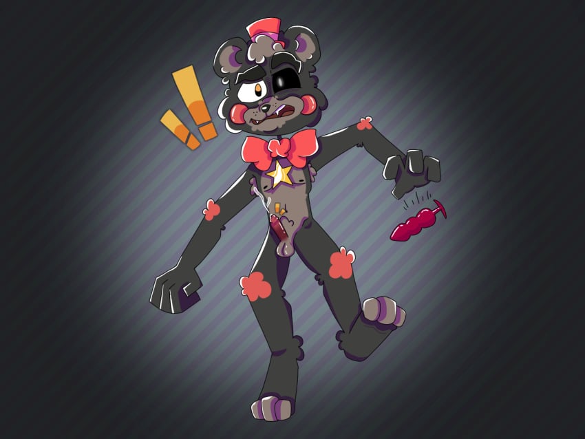 bear black_bear cartoony caught five_nights_at_freddy's freddy_fazbear's_pizzeria_simulator furry lefty_(fnaf) male male_only masturbation scared toys