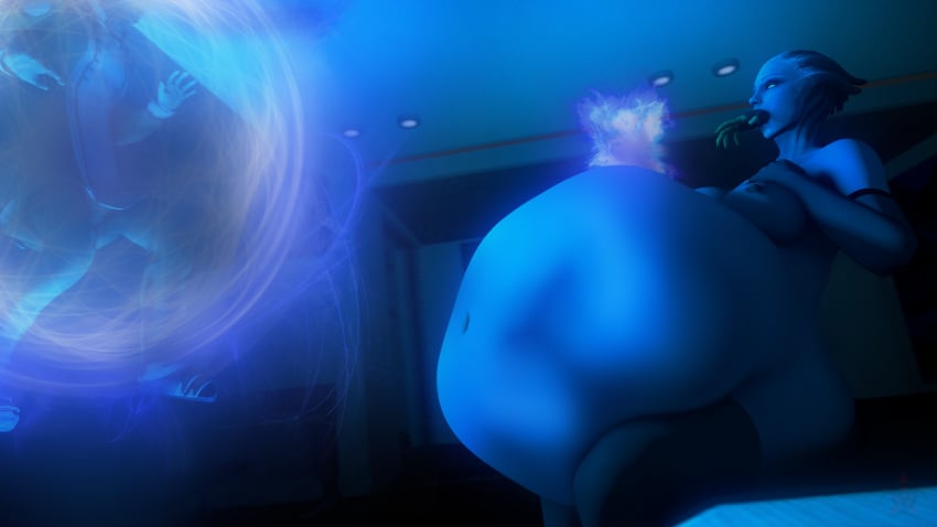 1girls 3d alien asari belly big_belly blue_skin breasts female female_only liara_t'soni mass_effect nipples pestilad solo vore