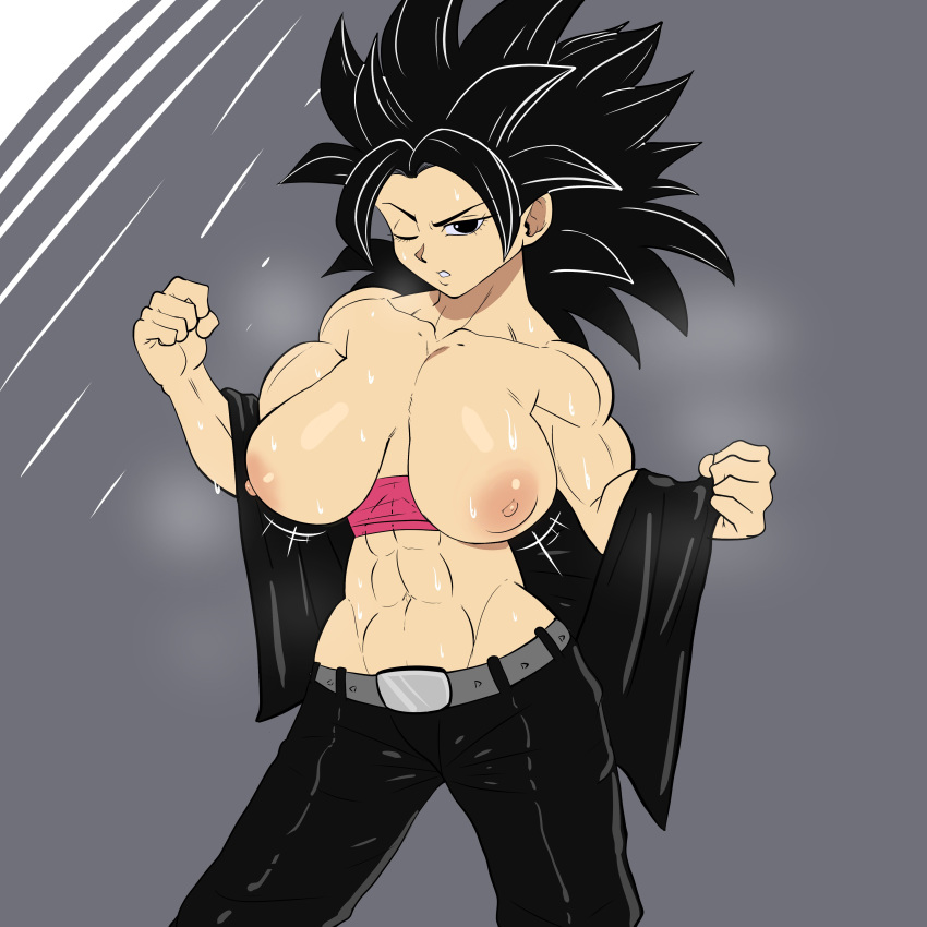 1girls abs biceps big_biceps big_breasts black_eyes black_hair breasts breasts_out caulifla dragon_ball dragon_ball_super female_focus female_only flexing long_hair looking_at_viewer muscular muscular_arms muscular_female musk musk_clouds musky one_eye_closed pseudocel saiyan smell smelly solo steam steamy sweat sweatdrop sweating sweaty sweaty_abs wide_hips