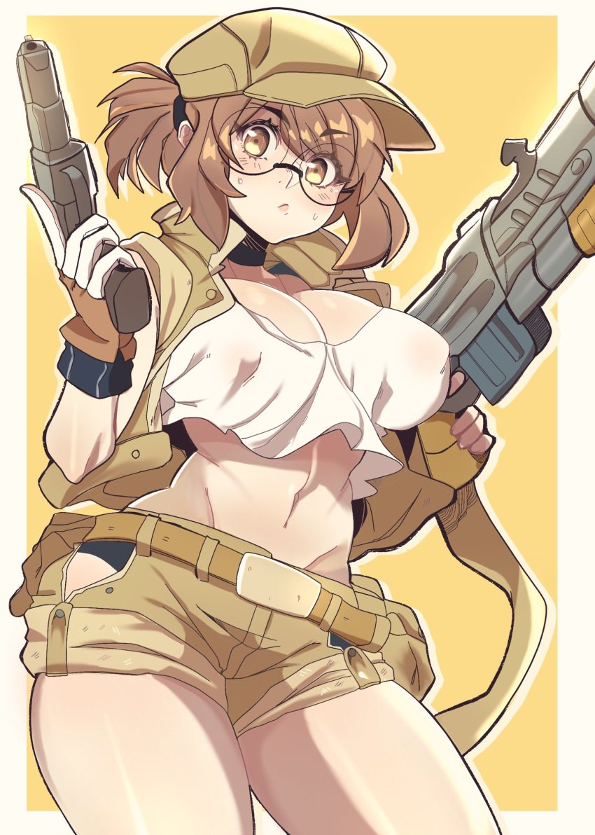 1girls army_girl female fio_germi fully_clothed gun looking_at_viewer metal_slug puffy_nipples tagme tank weapons yoshiikirablr