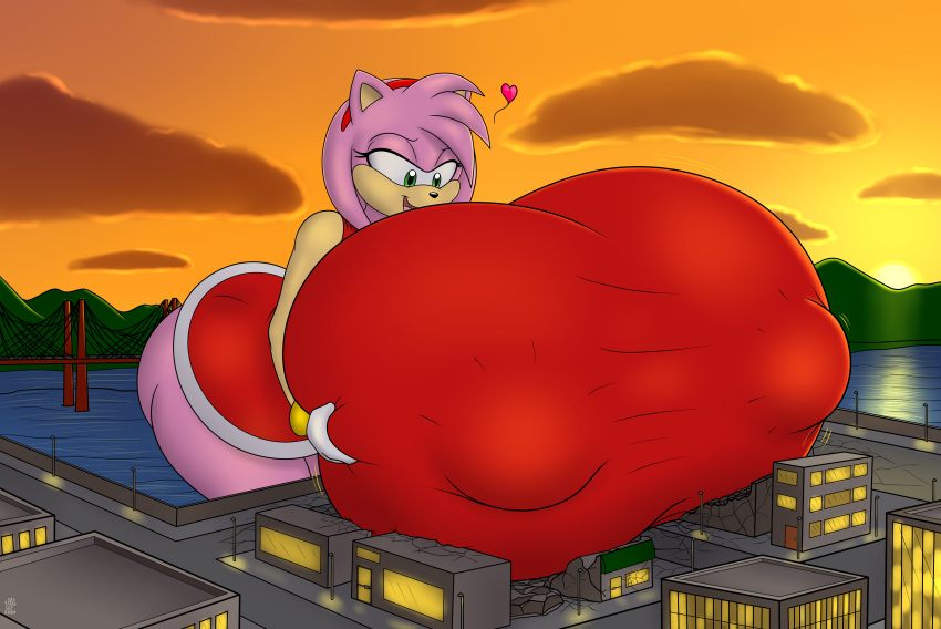 2020 absurd_res amy_rose anthro badgerben big_breasts breast_grab breasts bridge building building_damage building_destruction city clothing cloud destruction eulipotyphlan female giantess green_eyes hand_on_breast heart hedgehog hi_res hill huge_breasts hyper hyper_breasts lidded_eyes looking_at_breasts macro mammal nipple_outline open_mouth sea sky solo sonic_(series) sonic_the_hedgehog_(series) street_lamp sun water