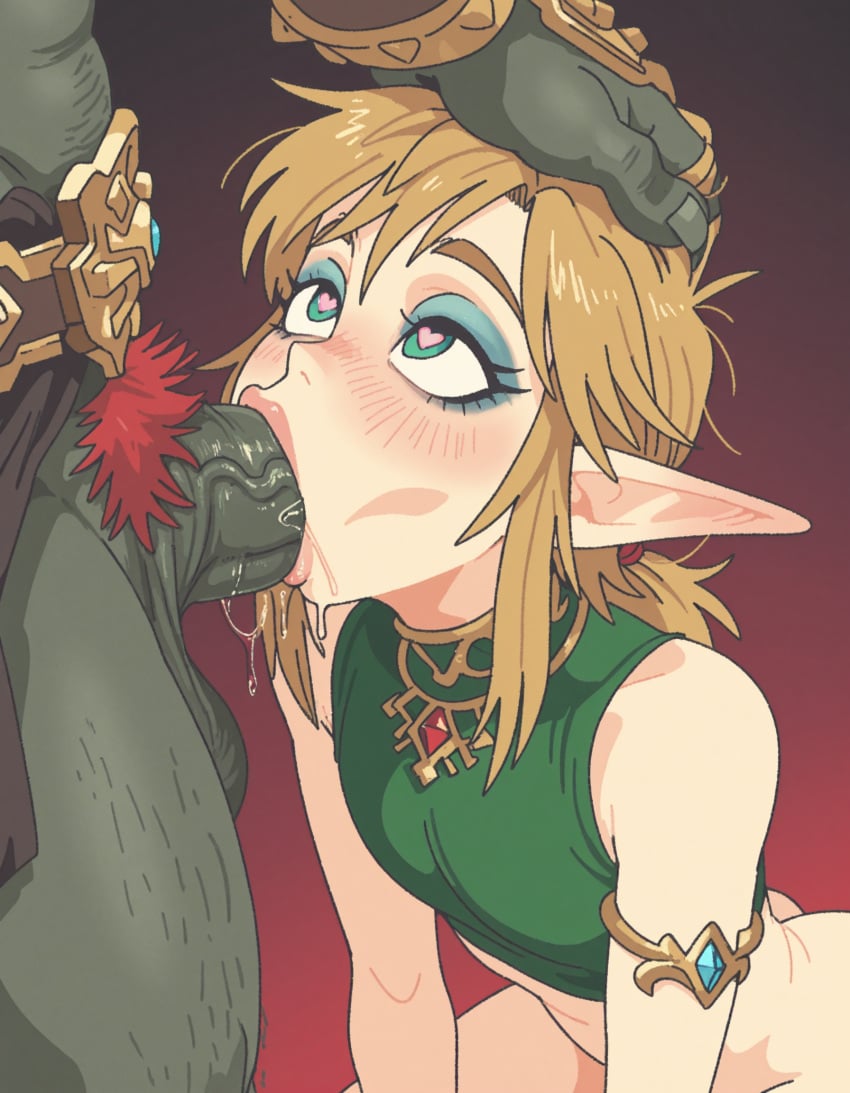 1boy 1femboy 2025 2boys :>= ai_generated balls balls_deep big_penis blonde_hair blowjob blowjob_face blush deepthroat drool elf elf_ears eyebrows eyelashes eyeshadow fellatio fellatio_face femboy feminine_male ganondorf girly gradient_background green_body green_skin hand_on_another's_head hand_on_head hand_on_head_blowjob heart-shaped_pupils large_penis link male male_pubic_hair oral oral_penetration oral_sex penis pointy_ears pubic_hair rappo saliva sex simple_background sissy testicles the_legend_of_zelda trap vein veins veiny_penis yaoi