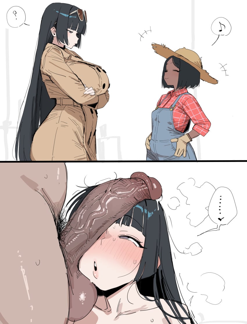 1futa 1girls 2026 2_panel 2d 2d_(artwork) absurd_res absurdres balls ballsack bangs bare_shoulders bedroom_eyes belly big_breasts big_cock big_penis black_eyes black_hair blunt_bangs blush blush_lines blushing breasts clothed clothing cock collarbone cum cum_drip cum_dripping cum_dripping_from_penis curvaceous curvy curvy_body curvy_female curvy_figure curvy_hips dark-skinned_futa dark_skin dick dickgirl dickgirl/female erect_penis erection farm_girl farmer farmgirl female futa_on_female futa_with_female futanari genital_fluids genitals hi_res highres hime_cut huge_breasts intersex intersex/female large_breasts larger_female light-skinned_female light_skin long_hair medium_breasts midriff naked naked_female naked_futa nude nude_female nude_futa nudity original original_character overalls penis scrotum shiny shiny_skin short_hair side_view size_difference smaller_futa smooth_balls smooth_skin speech_bubble stomach straight_hair testicles thick thick_hips thick_legs thick_thighs thighs trenchcoat two_panel_image vein veins veiny veiny_penis very_long_hair voluptuous voluptuous_female xipa