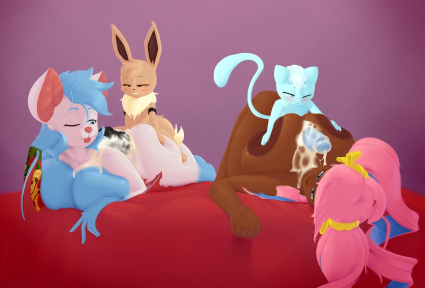 2boys 2girls anthro big_breasts big_butt big_penis breasts buttjob covered_buttjob cum cum_in_ass cum_outside dibujosv12 eevee furry hot_dogging huge_breasts human_on_anthro kaylin_crest mew ming-ming_yúan nintendo nude orgy paizuri pokémon_(species) pokemon pokemon_(species) straight_hair titjob