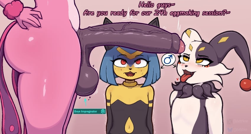 1futa 2boys 2femboys anthro anthro_on_anthro anthro_only ass big_ass big_penis big_thighs blush dialogue dildo dildo_in_pussy dupin_(pal) dvdshkaa female femboy foreskin futa_on_male futanari gay gigantic_penis huge_ass huge_penis huge_thighs imminent_sex lovander nipples open_mouth pal_(species) palworld penis pocketpair rabbit sekhmet_(pal) text thick_thighs thighs tongue tongue_out uncircumcised uncircumcised_penis veiny_penis yellow_eyes