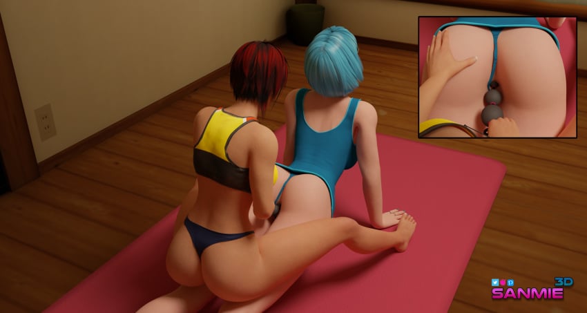 2girls 3d anal anal_beads dead_or_alive female female_only mila_(doa) nico_(doa) sanmie3d sex_toy tagme tecmo yoga yuri