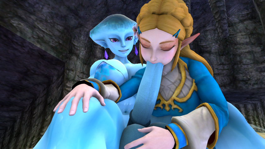 1futa 1girls 3d big_balls big_penis breath_of_the_wild clothing fellatio female female_zora futa_on_female futanari hands_on_balls huge_cock large_breasts nintendo ocarina_of_time oral_sex princess_ruto princess_zelda self_upload smiling the_legend_of_zelda whoram zelda_(breath_of_the_wild) zora