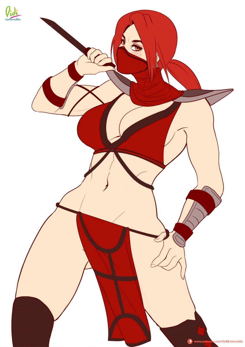 1girls 2d amber_eyes belly cleavage didi_esmeralda female female_only fit fit_female large_breasts loincloth mortal_kombat mortal_kombat_(2011) navel ninja red_hair shoulder_armor skarlet skarlet_(mk9) solo voluptuous