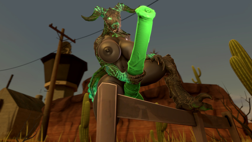 16:9 3d 4k absurd_res anthro ass bethesda_softworks big_breasts big_butt biped breasts claws deathclaw digital_media_(artwork) erection fallout fence futanari genitals glowing green_eyes green_penis gynomorph hi_res horn intersex leaning leaning_forward looking_at_viewer mammal nipples nude one_eye_closed outside penis radioactive scalie sfmdemon solo solo_focus source_filmmaker video_games widescreen wink