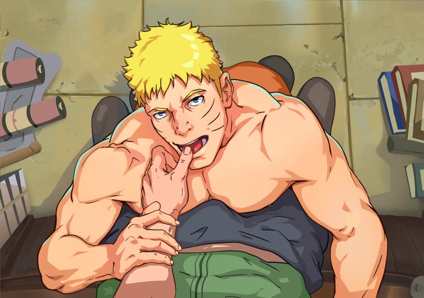 2boys bara before_sex blonde_hair boruto:_naruto_next_generations bulge cheating cheating_husband dilf erection faceless_male finger_to_mouth gay jacket kneeling loegaku looking_at_viewer looking_down male male/male male_only male_pov mature mature_male naruto naruto_(series) netorare ntr on_knees open_mouth pecs pov pov_eye_contact short_hair standing tongue topless topless_male uzumaki_naruto uzumaki_naruto whisker_markings whiskers yaoi yellow_hair