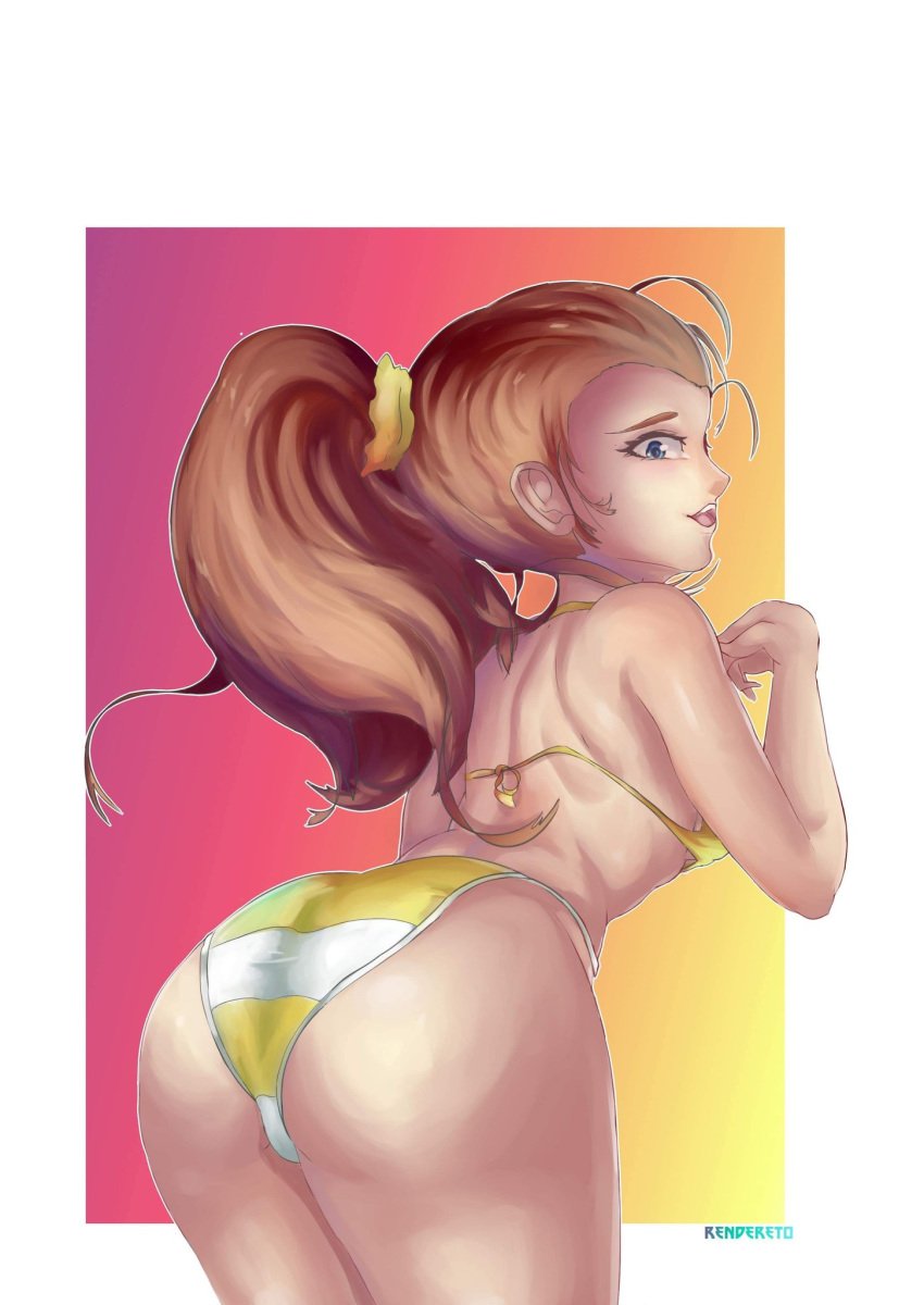 1girls aged_up ass back big_ass big_butt bikini breasts brown_hair curvy female female_only huge_ass izaack_draw large_ass luan_loud older ponytail sideboob solo solo_female solo_focus straight_hair striped_bikini the_loud_house thick thick_thighs thighs voluptuous